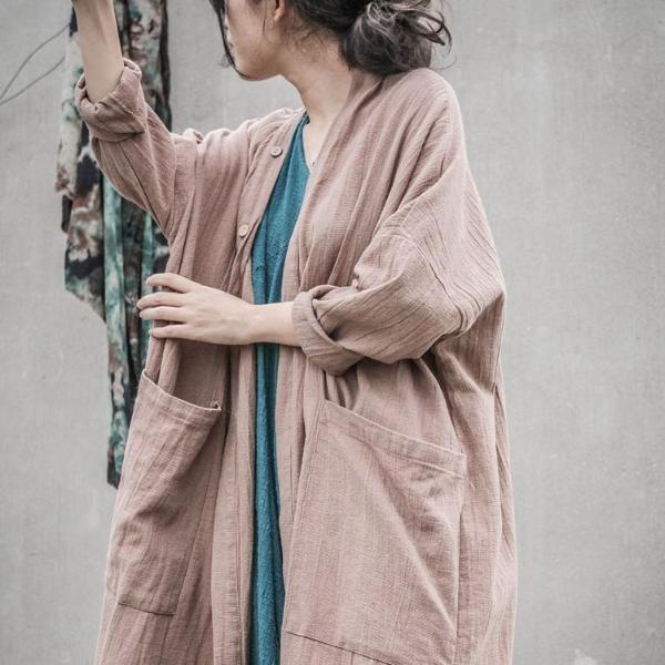 cambioprcaribe Cardigans Long Linen Cardigan with Large Pockets | Lotus