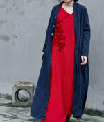 cambioprcaribe Cardigans Navy blue / One Size Long Linen Cardigan with Large Pockets | Lotus