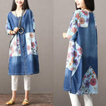 cambioprcaribe Cardigans One Size / Blue Floral Patchwork Long Denim Cardigan