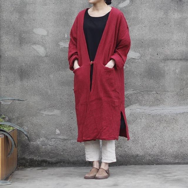 cambioprcaribe Cardigans One Size / Red Long Cotton and Linen Cardigan  | Zen