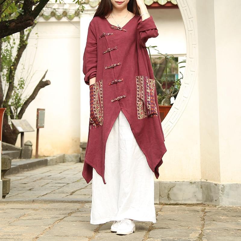 cambioprcaribe Chinese Style Draped Linen Shirt  | Zen