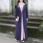 cambioprcaribe Deep Blue / One Size Floral Patchwork Hooded Linen Trench Coat