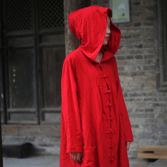 cambioprcaribe Deep Red / One Size Vivid Linen Hooded Trench Coat | Zen