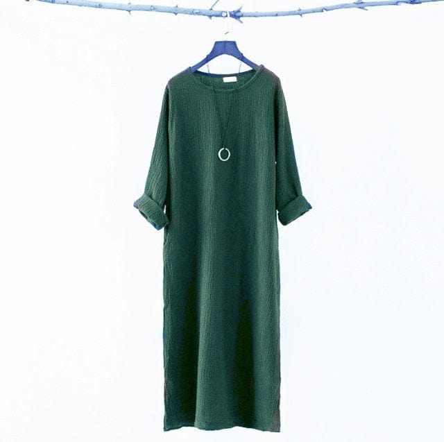 cambioprcaribe Dress Army Green / L Loose Fluid Linen Dress | Zen