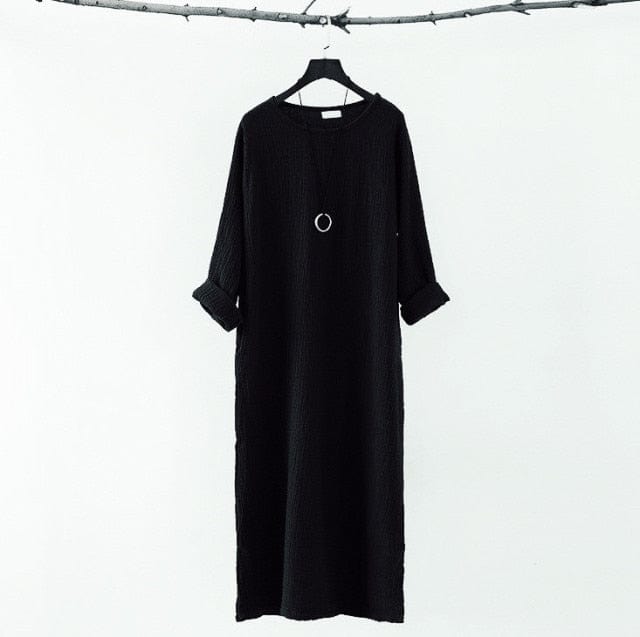 cambioprcaribe Dress BLACK / L Loose Fluid Linen Dress | Zen