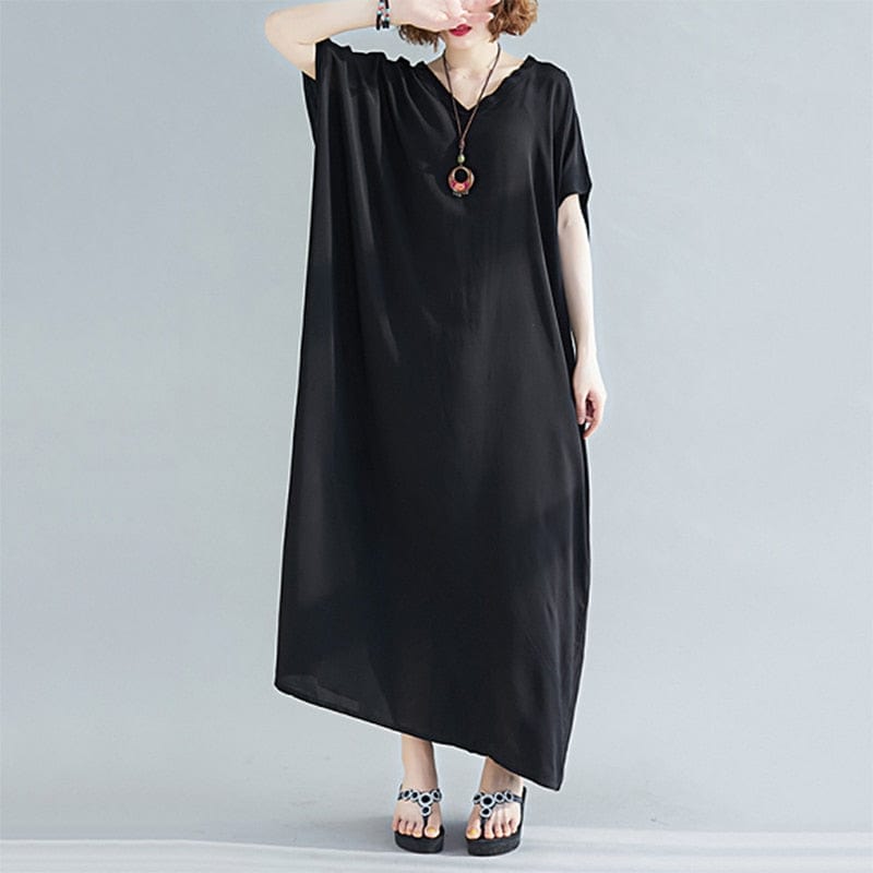 cambioprcaribe Dress Black / One Size V-Neck Batwing Sleeve Solid Robe