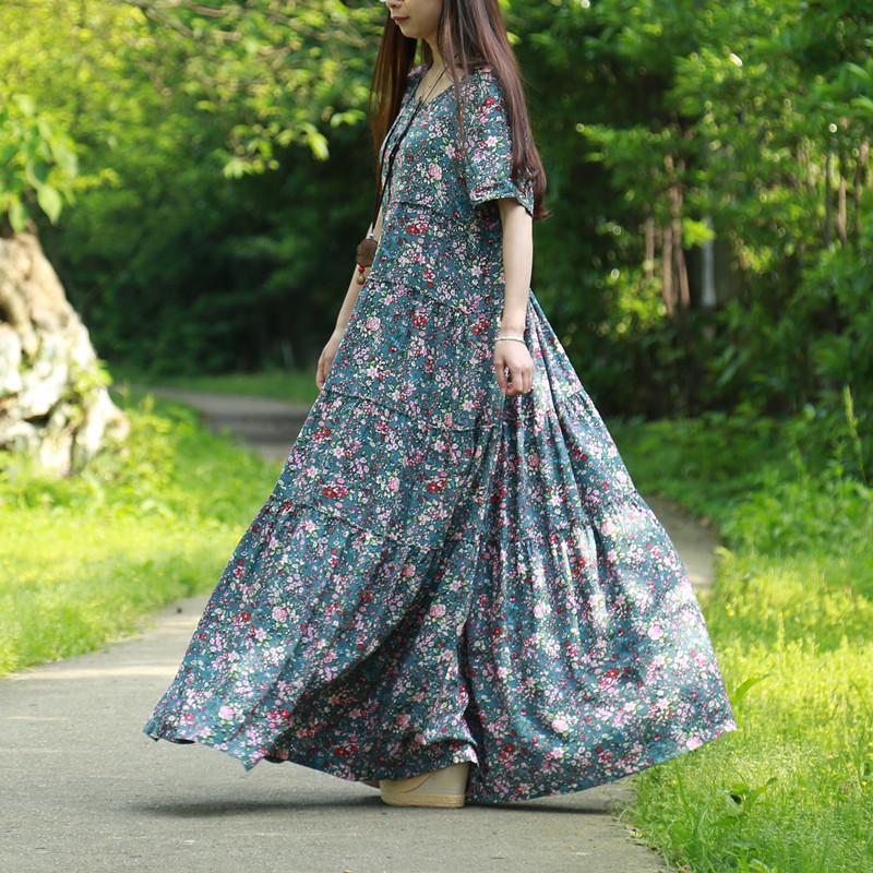cambioprcaribe Dress Blue / M Floral Bohemian Hippie Dress
