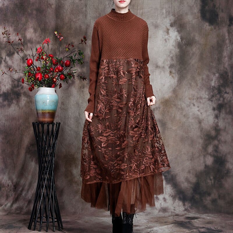 cambioprcaribe Dress Coffee / One Size Floral Melody Asymmetrical Dress | Nirvana