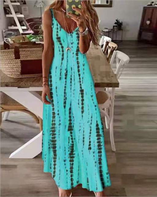 cambioprcaribe Dress cyan / XXXL Boho Chic Tie-Dye Beach Dress