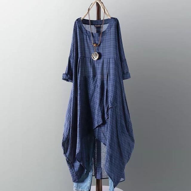 cambioprcaribe Dress Dark Blue / XXL Casual Long Sleeve Asymmetrical Shirt Dress