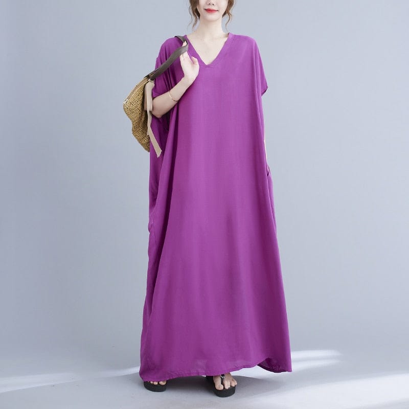 cambioprcaribe Dress Fuchsia / One Size V-Neck Batwing Sleeve Solid Robe