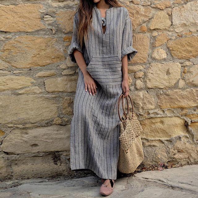 cambioprcaribe Dress Gray / M Striped Oversized Maxi Dress  | Zen