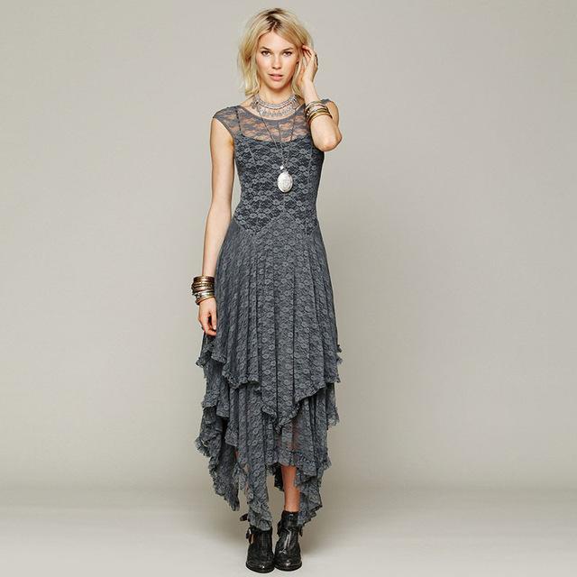 cambioprcaribe Dress Gray / XL Layered Irregular Lace Bohemian Dresses