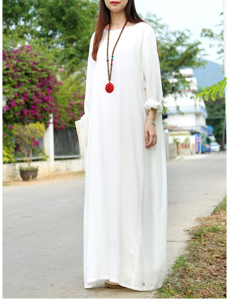 cambioprcaribe Dress Hippie at Heart Cotton Linen White Maxi Dress  | Zen