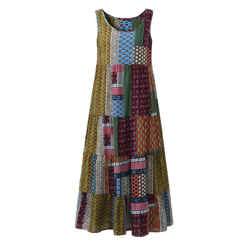 cambioprcaribe Dress Loose Patchwork Print Sleeveless Hippie Dress
