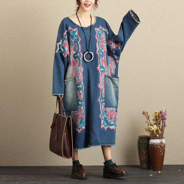 cambioprcaribe Dress Multi Blue / One Size Flash Patchwork Denim Dress With Large Pockets