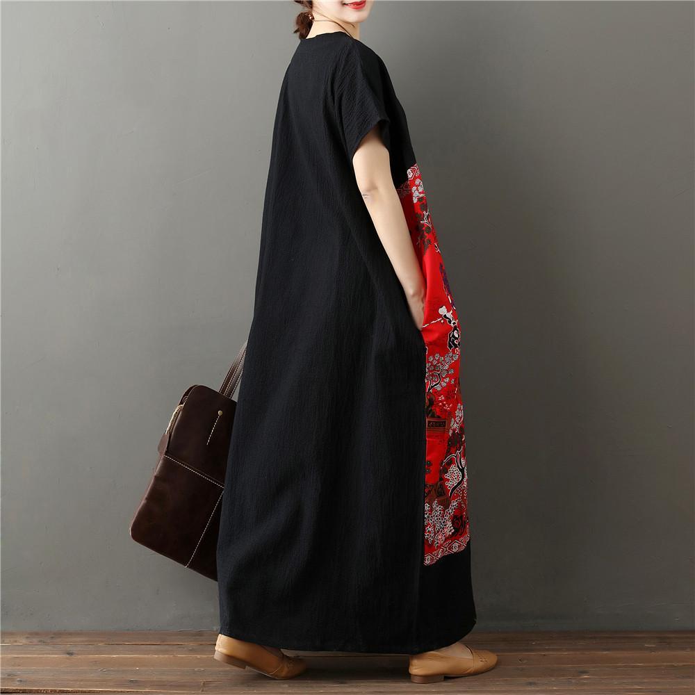 cambioprcaribe Dress One Size / Black & Red Chinese Art Maxi Dress