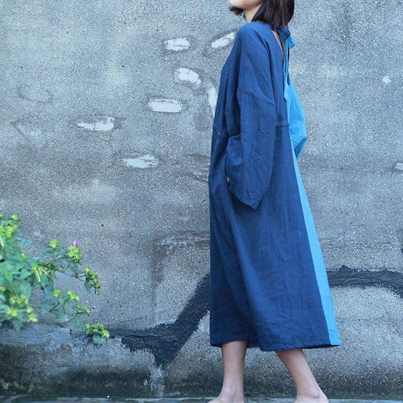 cambioprcaribe Dress Peace Blue Patchwork Ramie Dress | Zen