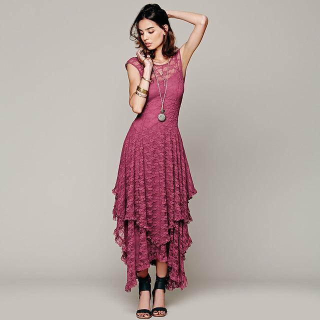 cambioprcaribe Dress Pink / XL Layered Irregular Lace Bohemian Dresses