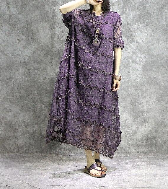 cambioprcaribe Dress Purple / One Size Asymmetrical Lace Midi Dress