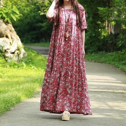 cambioprcaribe Dress Red / M Floral Bohemian Hippie Dress