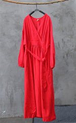 cambioprcaribe Dress Red / One Size Empire Waist Cotton Linen Casual Dress  | Zen