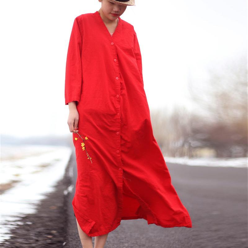cambioprcaribe Dress Red / One Size Vibrant Cotton and Linen Loose Shirt Dress