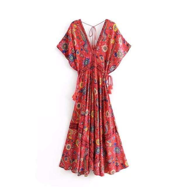 cambioprcaribe Dress red / S Starshine Floral Hippie Maxi Dress