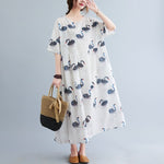 cambioprcaribe Dress White / L Loose Swans Print Midi Dress