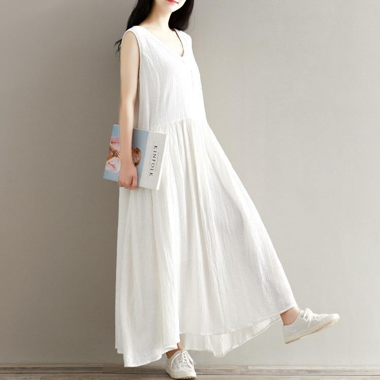 cambioprcaribe Dress White / S Empire Cotton and Linen Maxi Dress