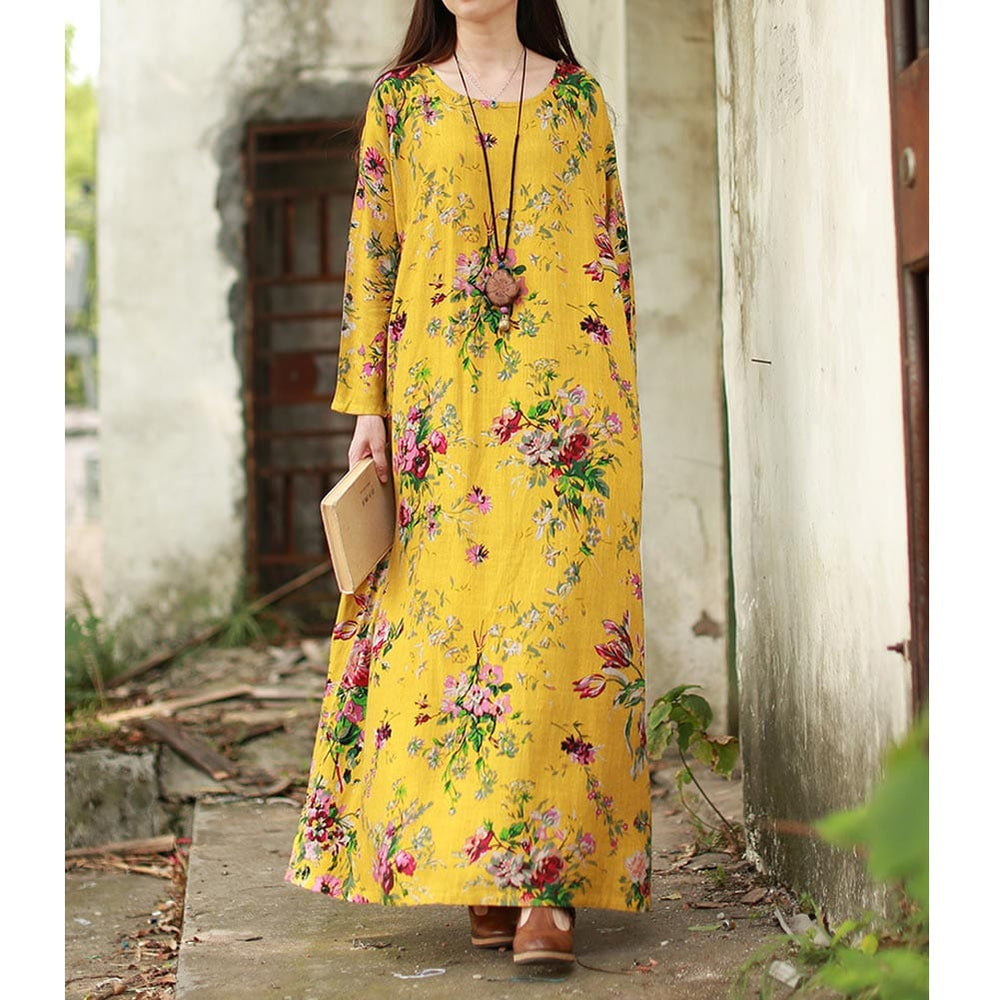 cambioprcaribe Dress Yellow / L Oversized Floral Maxi Dress | Zen
