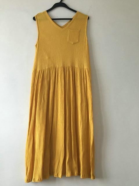 cambioprcaribe Dress Yellow / S Empire Cotton and Linen Maxi Dress