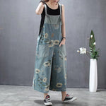 cambioprcaribe Floral Denim Overall Wide Leg Loose Floral Overall