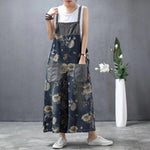 cambioprcaribe Floral Denim Overall Wide Leg Loose Floral Overall