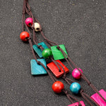 cambioprcaribe Geometric Colourful Wooden Statement Necklace