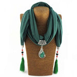 cambioprcaribe green Beaded Scarf Necklace With Tassels