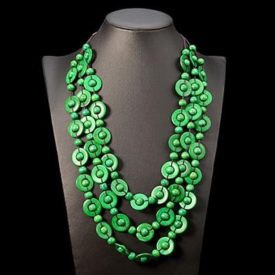 cambioprcaribe green Boho Rainbow Wood Beads Statement Necklace