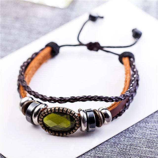 cambioprcaribe Green Braided And Beaded Geometric Leather Bracelet