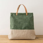 cambioprcaribe Green Large Capacity Two Colors Linen Handbag