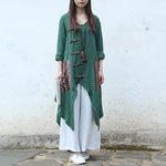 cambioprcaribe green / One Size Chinese Style Draped Linen Shirt  | Zen