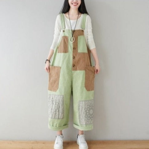 cambioprcaribe Green / One Size Patchwork Oversized Denim Overall