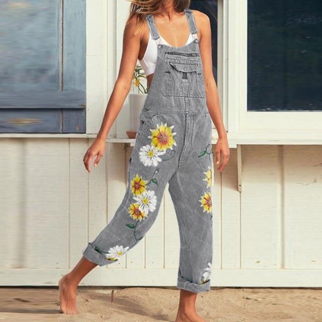 cambioprcaribe Grey / L Hippie Peace Floral Denim Overall