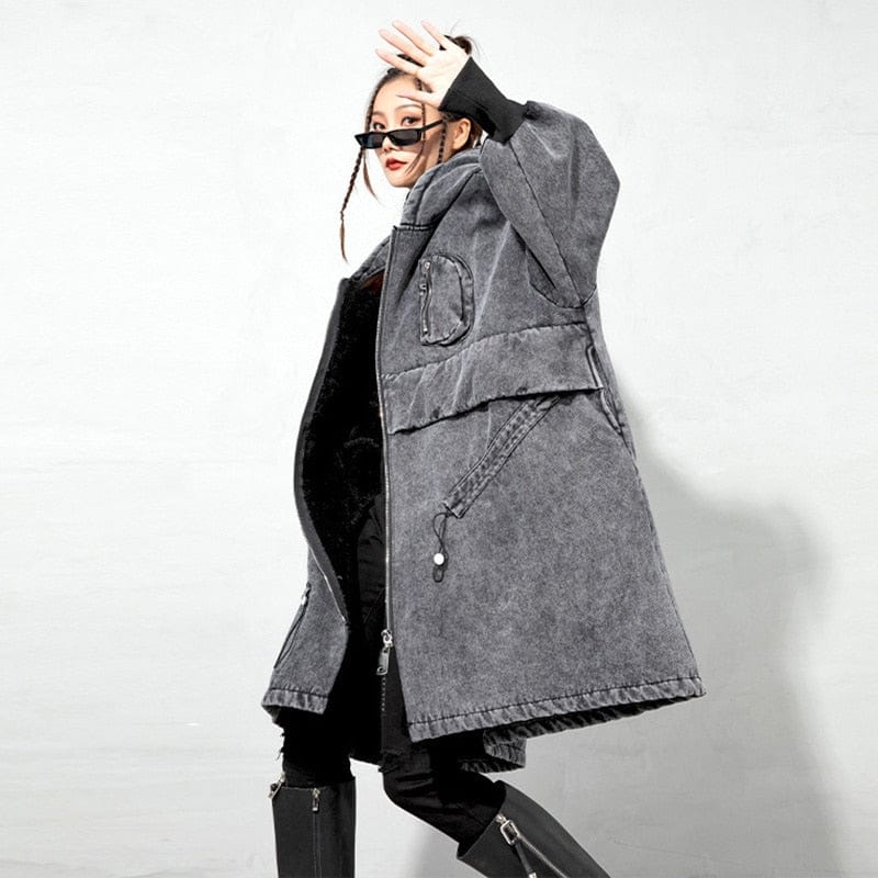 cambioprcaribe Grunge Style Oversized Black Denim Jacket