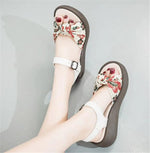 cambioprcaribe Handmade Retro Floral Platform Leather Sandals
