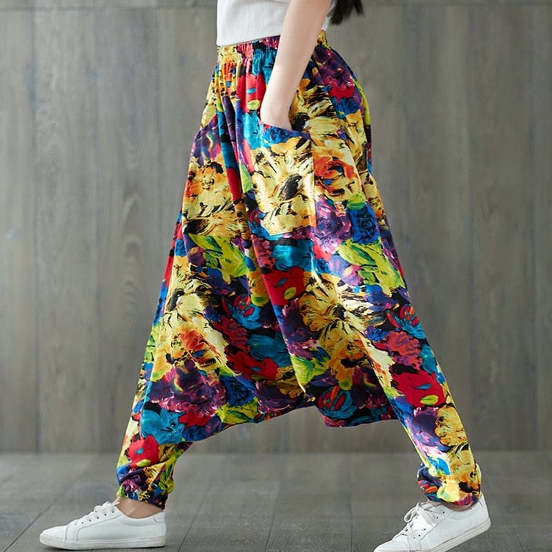 cambioprcaribe Harem Pants Multi / One Size Abstract Flowers Colorful Harem Pants