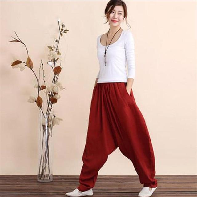 cambioprcaribe Harem Pants Red / M Plus Size Cotton Linen Harem Pants