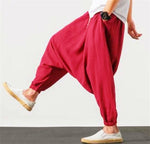 cambioprcaribe Harem Pants XL / Red Cotton and Linen Drop Crotch Harem Pants | Lotus