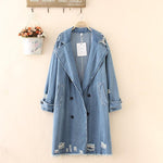 cambioprcaribe Jackets Light Blue / 3XL Distressed Denim Trench Coat
