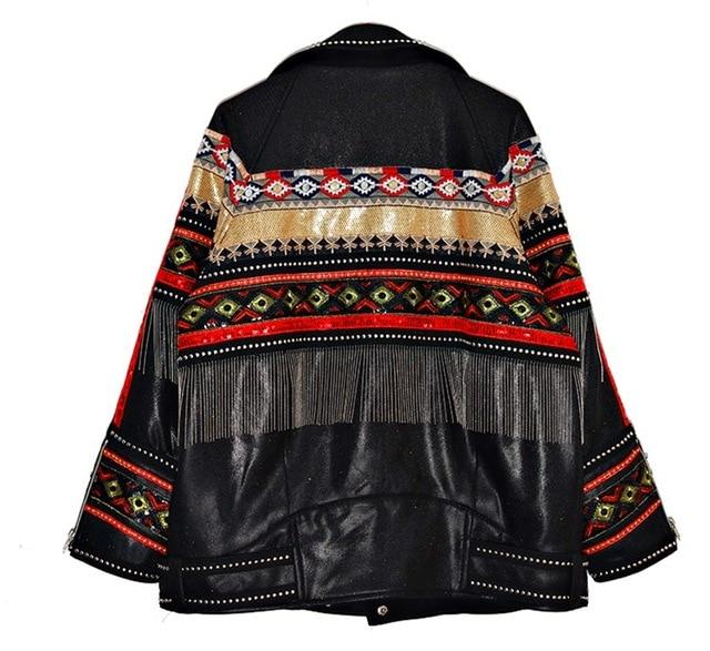 cambioprcaribe Jackets One Size / Black Artsy Embroidered Vegan Leather Jacket