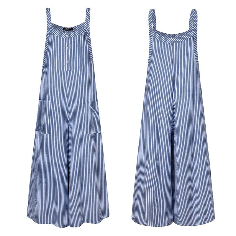 cambioprcaribe Jumpsuits Loose Vertical Striped Denim Overalls